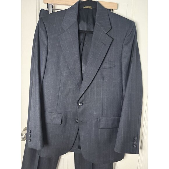 Gant Men’s 2 Piece Navy Blue Windowpane Check Pleated Euro Fit Suit Size In Disc - Picture 3 of 16